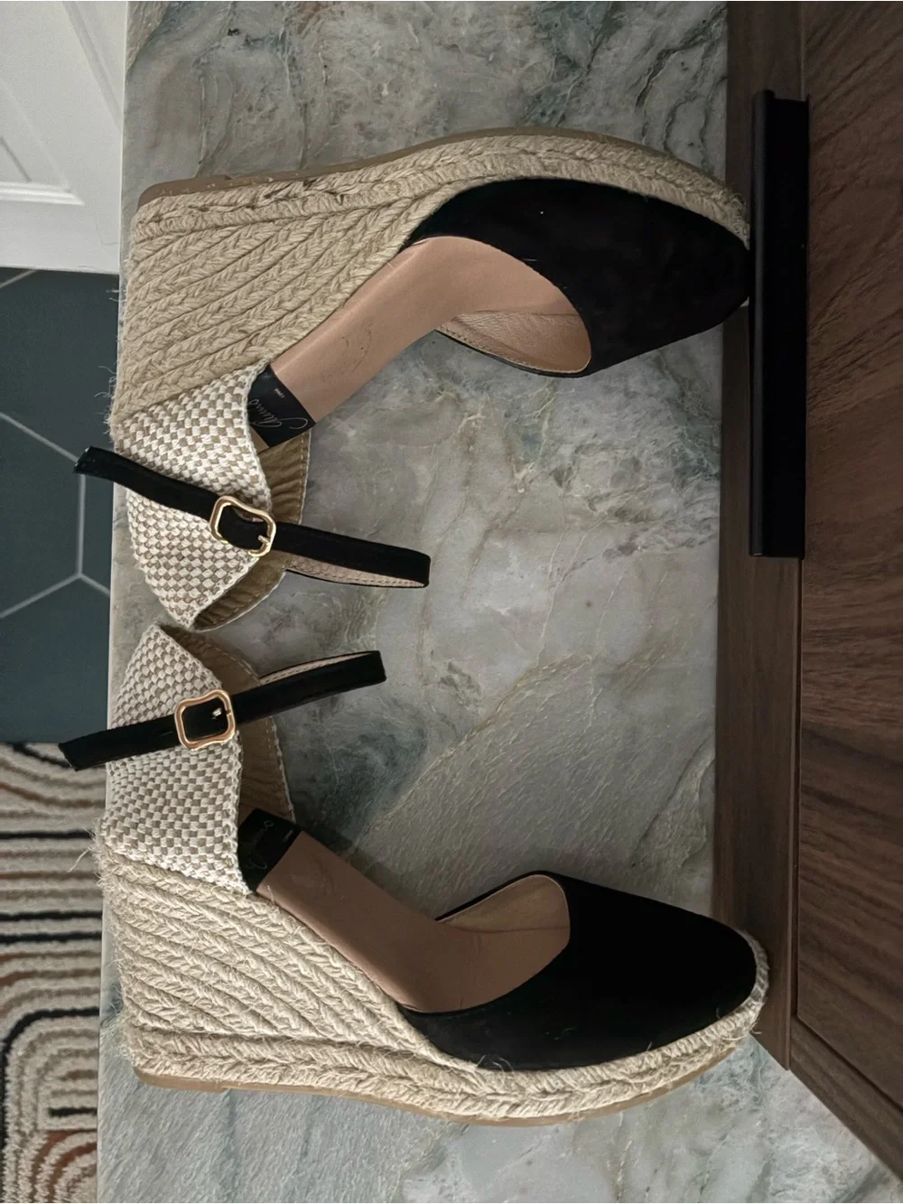 Gaimo Black Espadrille Ankle-Strap Wedges